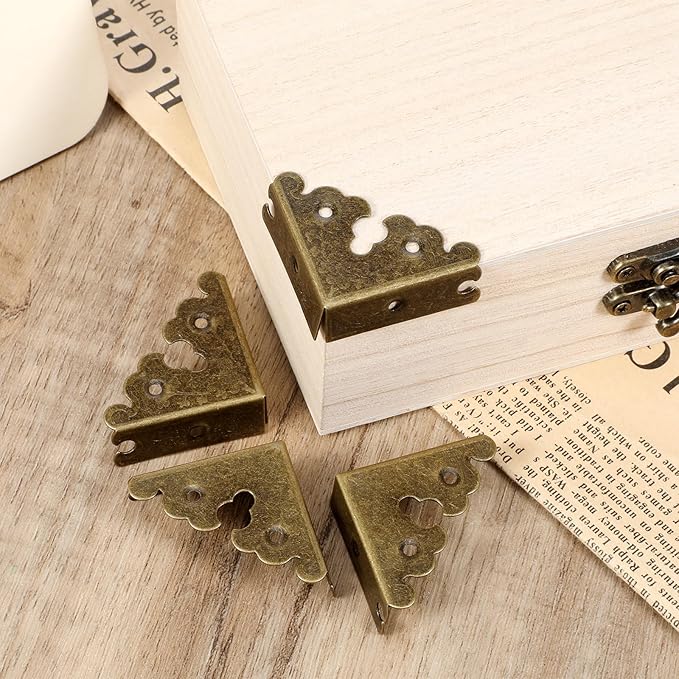 4 PCS Decorative Corner, Jewelry Box Corner Antique Bronze Triangle Edge Decorative Metal Corners Guard for Storage Box Jewelry Case Cabinet Coffee Table Wooden Chest etc