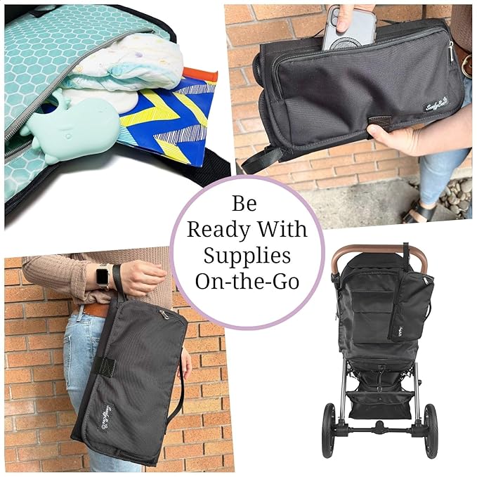 SnoofyBee - Portable Playtime Changing Pad: 3-in-1 Diaper Clutch, Changing Station, and Clean Hands Toy Barrier. Water-Resistant and Stylish, with Dual Storage Pockets. Black-2024-Improved-Version
