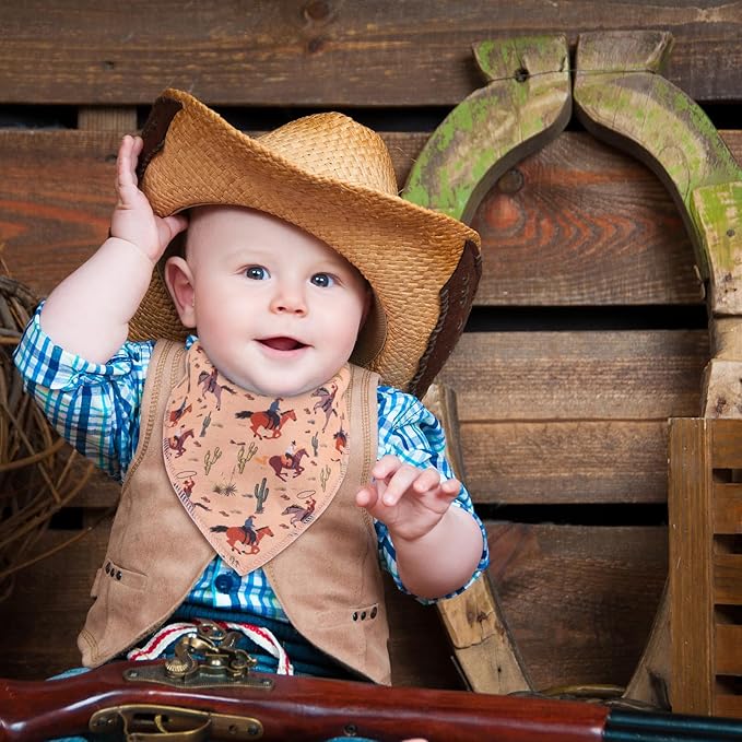 VitalCozy 4 Pcs Western Cowboy Baby Bandana Bib Cotton Newborn Infant Feeding Drool Bib for Drooling and Teething Girl Boy