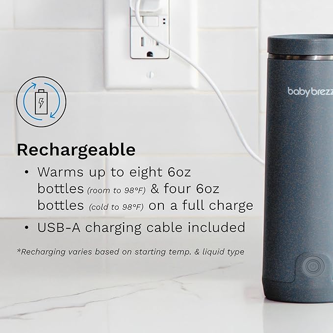 Baby Brezza Portable Warmer – 3X Faster Baby Bottle Warming - Travel Breastmilk and Formula Warmer - Safe, Even Heating - Up to 9oz - No Adapters, Grey