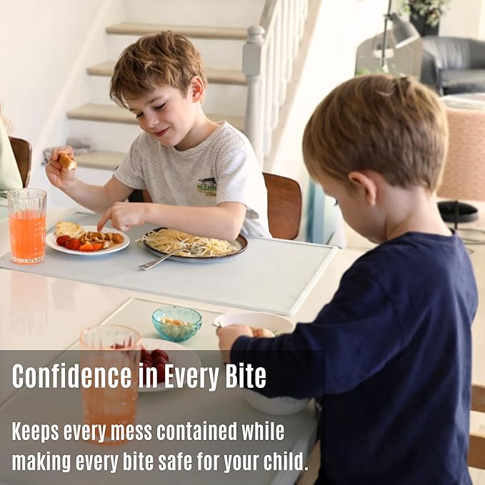Silicone Placemats for Toddlers & Kids with Angle-Protective Safety Edge – Baby Placemats for Restaurants & Dining Table – Non-Slip & BPA-Free Food Mat – 1.5mm Thick, 18"x12", Vanilla Cream