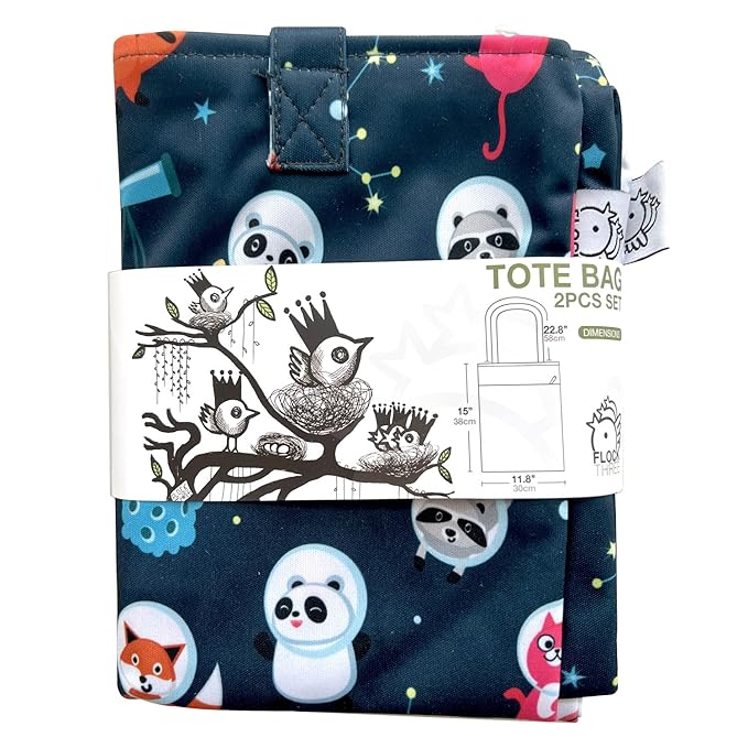 FLOCK THREE 2PCS Bundle Wet Dry Bag Waterproof Tote Reusable Wet Clothes Baby Diapers Stroller Swimsuit Travel Small Larger Electronics Toiletries Pouch Dinosaur and cute Animals