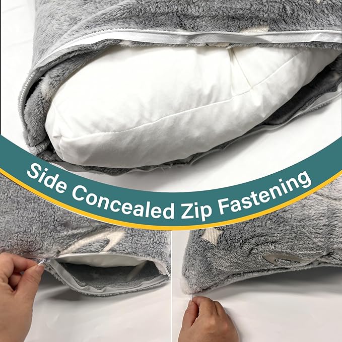 2PCS Glow in The Dark Body Pillow Cover 21x54 Inches Soft Plush Pillowcase Set with Starlit Sky Pattern Grey Long Pillow Cover with Side Zipper