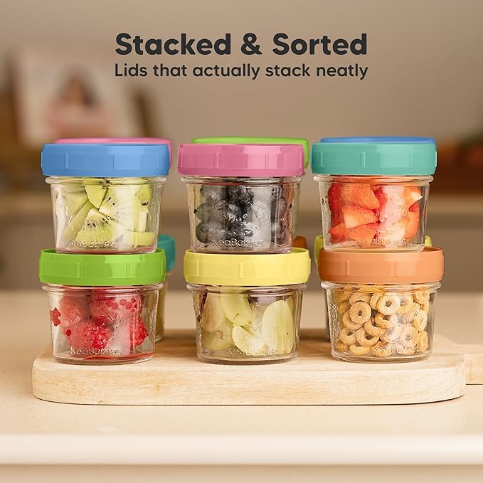 KeaBabies 12-Pack 4oz Glass Jars with Lids - 12pk Small Glass Baby Food Containers with Lids, Leak-Proof, BPA-Free, Purees & Baby Snack Containers Storage, Microwave, Dishwasher & Freezer Safe