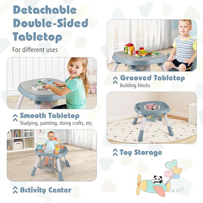 HONEY JOY 16-in-1 Baby High Chair, Convertible Highchair for Babies and Toddlers/Booster Seat/Activity Center with Toys, Building Block Table & Stool, Safety Harness, Removable Cushion & Tray (Blue)