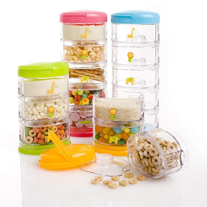 Innobaby Packin' Smart Stackable and Portable Storage System for Formula, Baby Snacks and More. 5 Stackable Cups in Mango Sorbet. BPA Free.