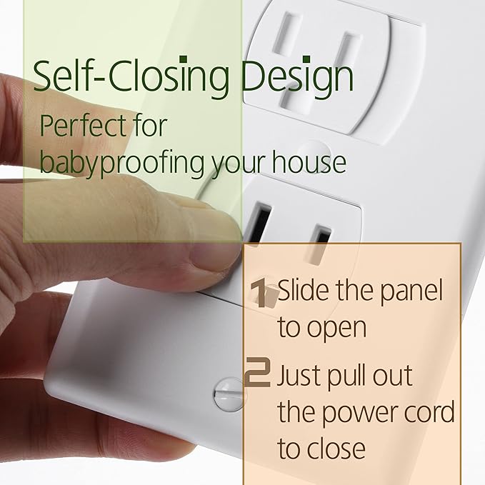 Bates- Self Closing Outlet Covers, 2.95" x 4.7", 2 Pack, White, Sliding Outlet Covers for Baby Proofing