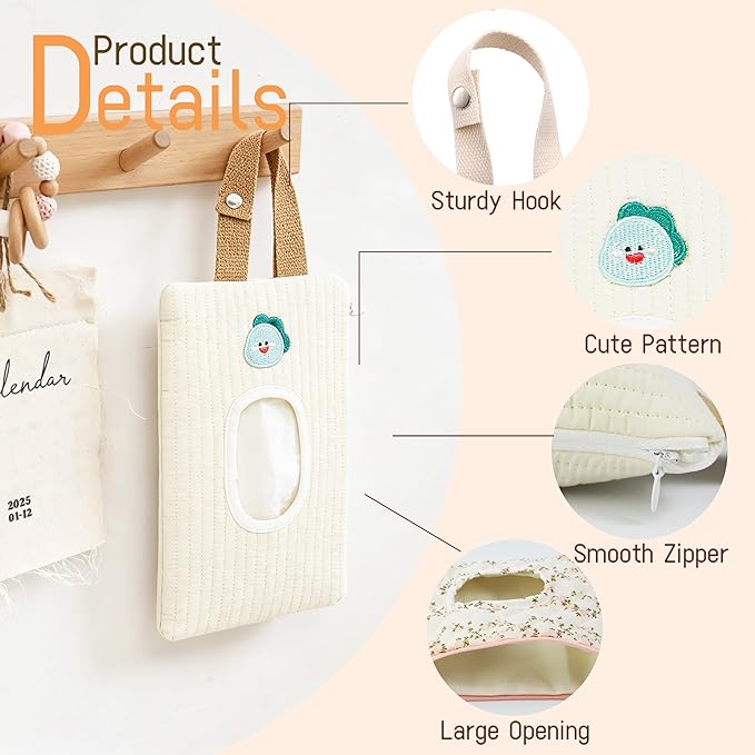 Quilted Baby Wipe Holder Floral Diaper Pouch Portable Quilted Wipes Bag for Car, Stroller