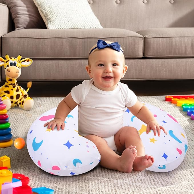 Cloele Nursing Cover for Breastfeeding Pillows - 2 Pack Star Slipcovers for Baby Boys & Girls - Ultra Soft Infant Pillowcase for Newborn, White and Blue