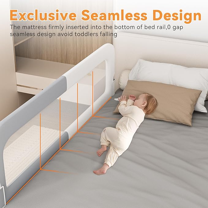 Bed Rail for Toddlers: Foldable & Stable - 78.74 x 78.74 x 59.06 Designed for Queen Size Beds - Bed Rail Guard with Steady U-Shape Base for Toddlers, Baby, Kids