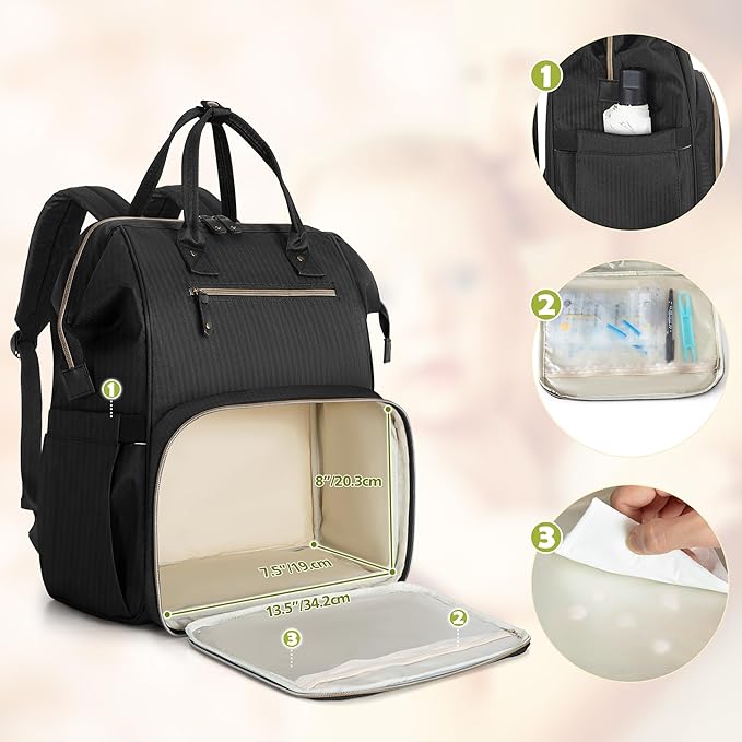 Damero Breast Pump Backpack Compatible with Spectra S1, S2, Medela and Cooler Bag, Breast Pump Bag with Laptop Sleeve, Breast Pump Carrying Diaper Bag for Working Moms, Black