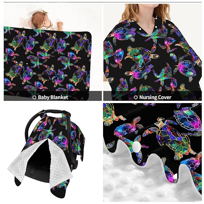 Sea Turtle Baby Car Seat Canopy Nursing for Breastfeeding Multi-Use Infant Stretchy Carrier Carseat Winter Cover for Newborn Girls Boys