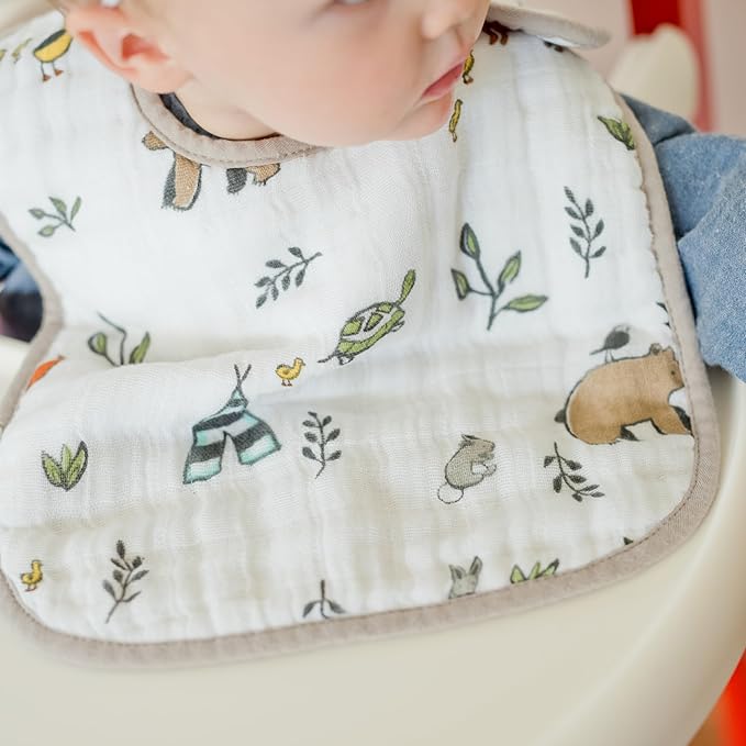 Little Unicorn Muslin Baby Bibs | Adjustable as Baby Grows | Soft Absorbent Muslin Fabric | For Eating, Drooling, Teething (Forest Friends)