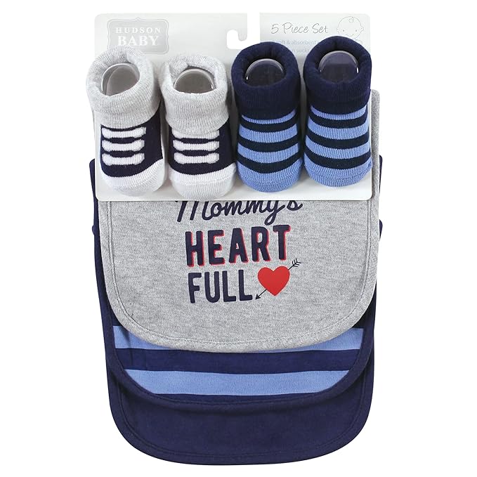 Hudson Baby Unisex Baby Cotton Bib and Sock Set, Mommys Little Boy, One Size
