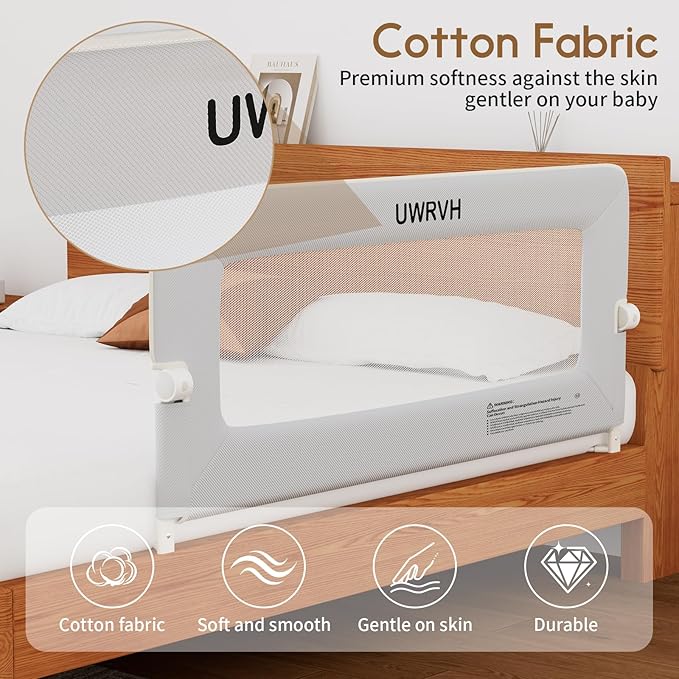 Folding Bed Rail Guard for Toddlers,Safety Toddler Bed Rails,Baby Bed Rails- U-Shape No Drilling Design, Universal Fit for Twin/Full/Queen/King/Bunk Beds (Grey, 59" L x 28" H)