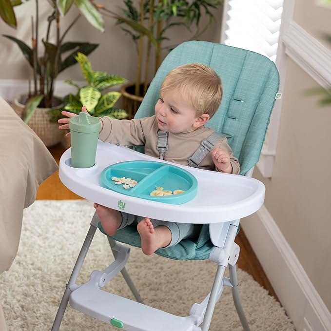 Ingenuity Sun Valley Compact Folding Baby High Chair, Food-Grade Safe Plate, 5-Point Harness, for Ages 6 Months and Up, Unisex - Teal