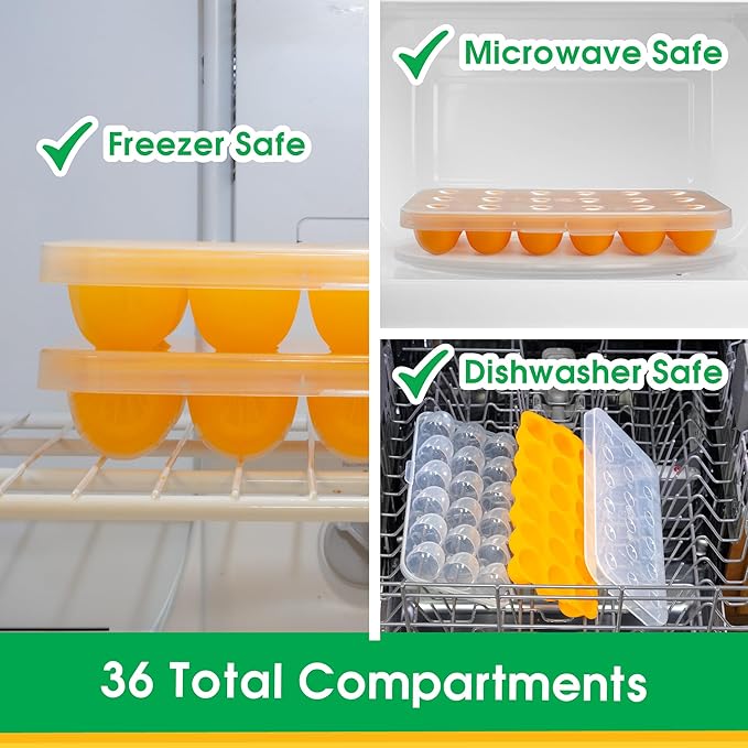 Baby Food Storage Tray - Silicone Pop Out Portion Freezer Tray (2 Pack) - Breast Milk and Food Storage Made Easy