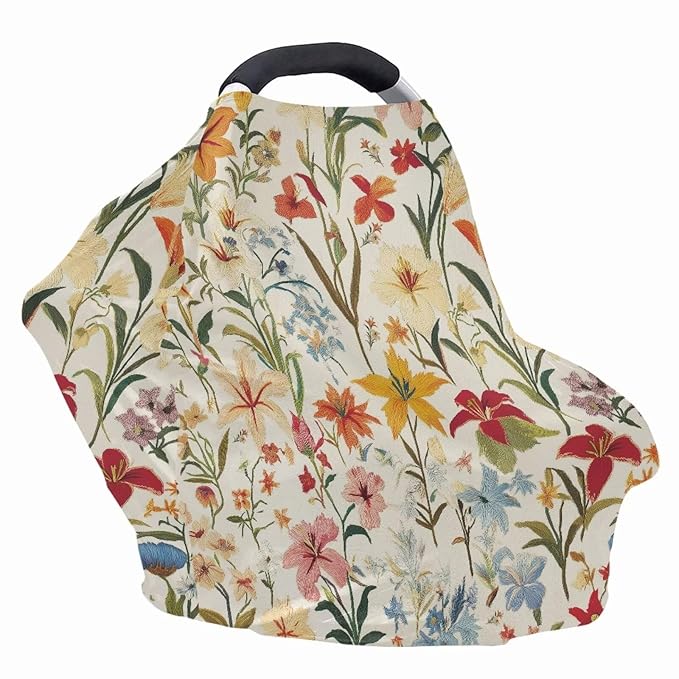LedBack Baby Car Seat Covers Carseat Canopy, Flowers Breathable Breastfeeding Covers for Babies Boys and Girls, Lightweight and Washable