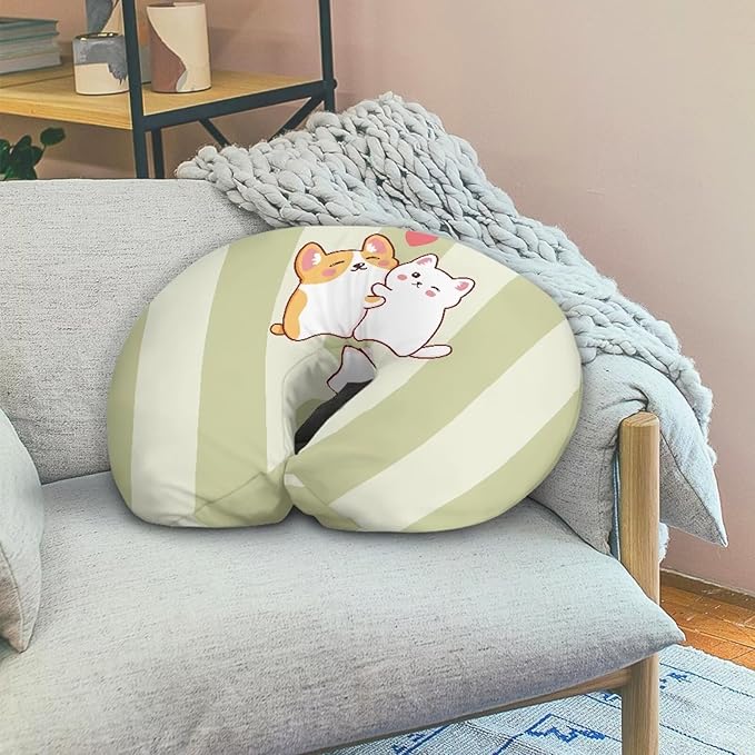 Light Green Stripes Nursing Pillow Covers for Bebe Girls and Boys Breathable Nursing Pillow Slipcover Baby Pillow Cover Feeding Position Support,Kitten Puppy(Cover Only)