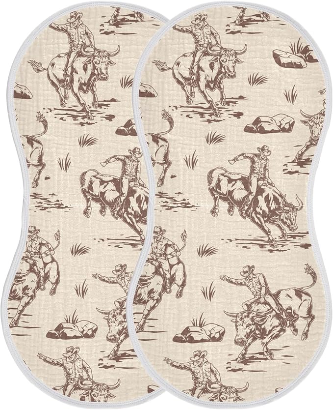 Cow Cowboy Western Burp Cloths Baby Boys Girls Absorbent Soft Cotton Burping Cloths Rags, 2 Pack
