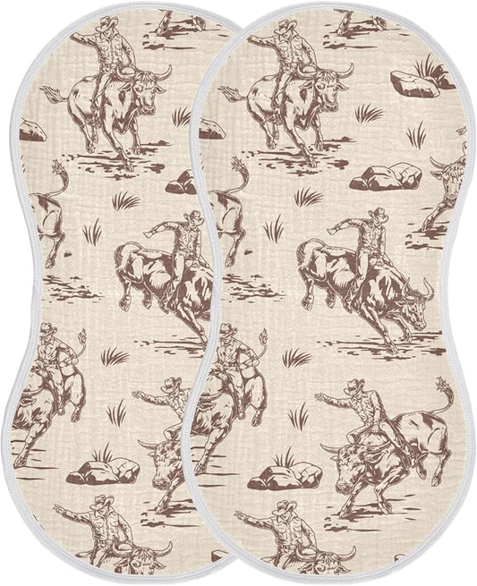 Cow Cowboy Western Burp Cloths Baby Boys Girls Absorbent Soft Cotton Burping Cloths Rags, 2 Pack
