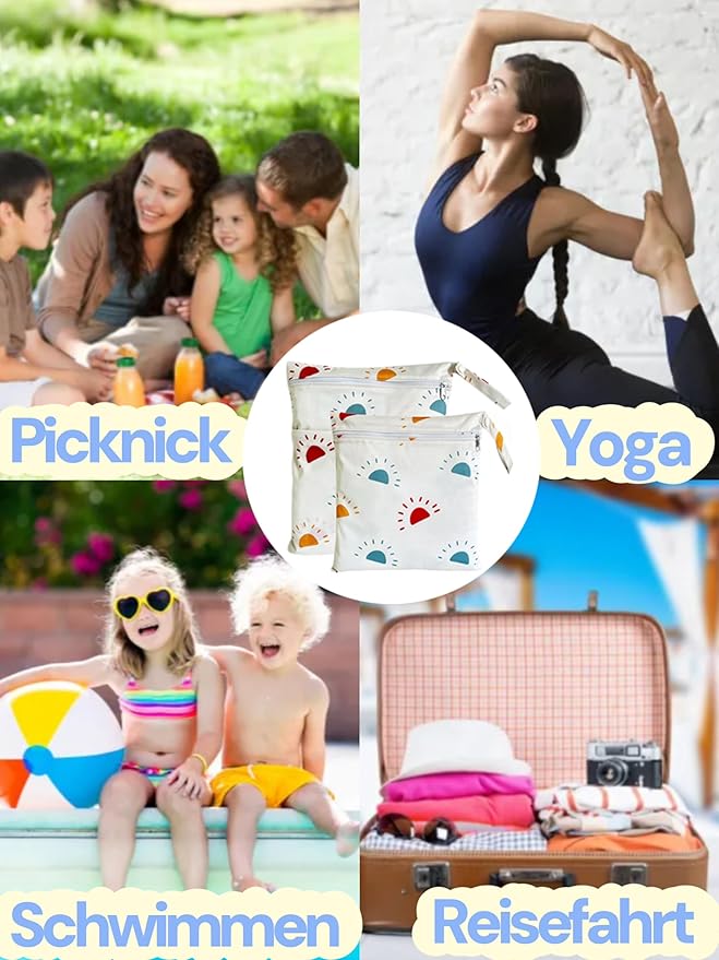 Wet Dry Bag for Cloth Diapers, 2PCS Waterproof Reusable Wet Bag with Zippered Pockets, Washable, Reusable for Travel, Beach, Pool, Stroller, Diapers, Dirty Gym Clothes, Swimsuits, 14x12In & 12x11In