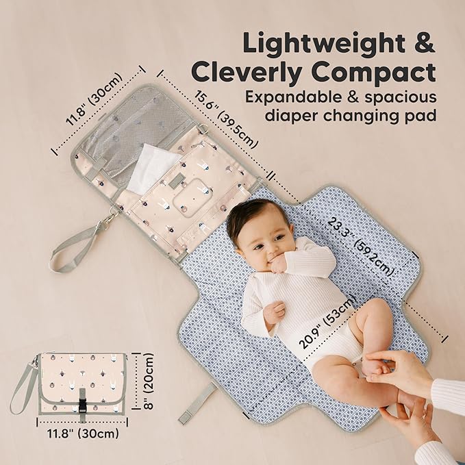KeaBabies Portable Diaper Changing Pad, Travel, Car - Large Waterproof Baby Changing Mat, Wipeable, Padded, On The Go Travel Diaper Clutch Bag, Easy to Use Pockets for Newborn Essentials (Wild Patrol)