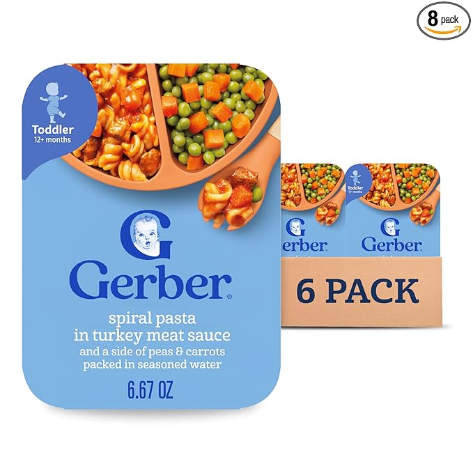 Gerber Toddler Food, Spiral Pasta in Turkey Meat Sauce Mealtime for Toddler, 8PK