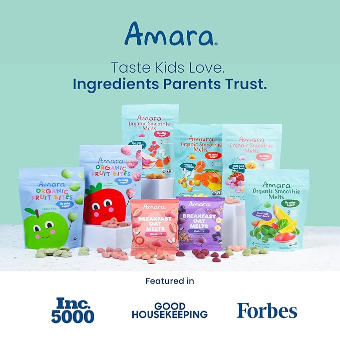 Amara Smoothie Melts - Mighty Sweet Greens - Baby Snacks Made With Fruits and Vegetables - Healthy Toddler Snacks For Your Kids Lunch Box - Organic Plant Based Yogurt Melts - 6 Resealable Bags