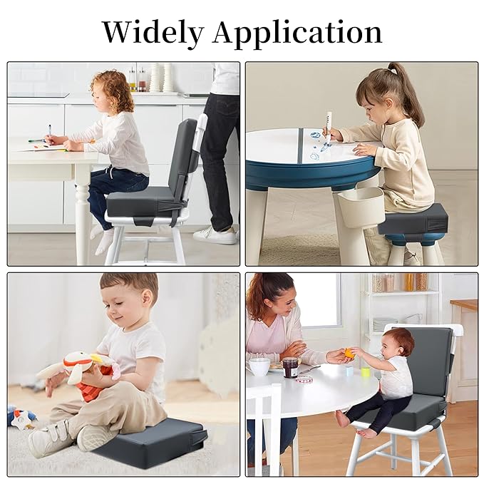 Eiury Booster Seat for Dining Table, PU Anti-Scratch Easy Cleaning Kids Toddler Booster Seat for Table, Portable Travel Increasing Cushion for Chair - Dark Grey