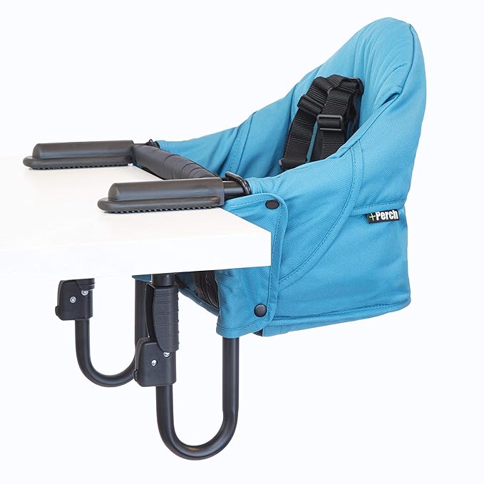 guzzie+Guss Perch Clip-On Table Chair – Easy Setup for Travel (Restaurants, Picnics), at Home (Kitchen Islands, Dining Tables) - Secure & Portable Seating, Machine Washable Fabric - Aqua