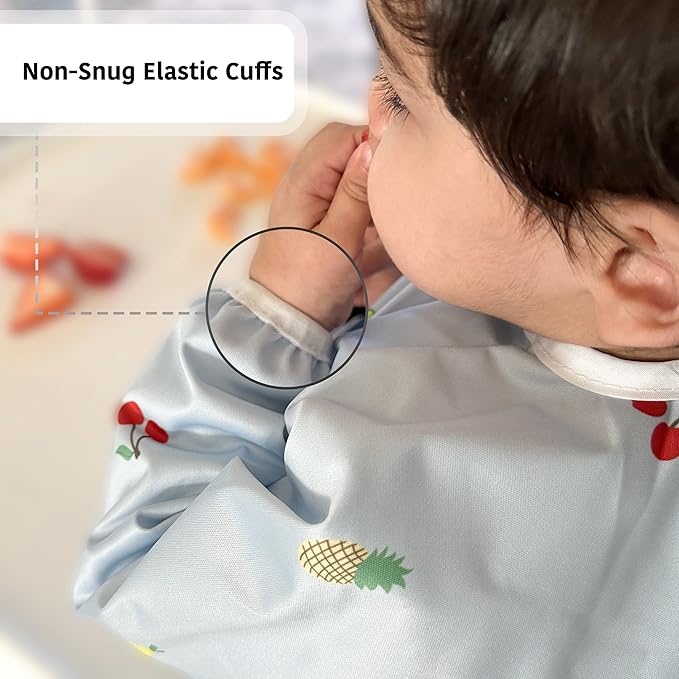 Waterproof Long Sleeve Bib – Machine Washable Baby Bibs for Eating – Baby Smock Bib for Toddler – BLW Supplies for Baby
