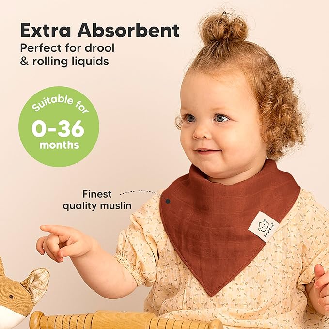 8-Pack Muslin Baby Bibs for Boys, Girls - Muslin Bandana Drool Bibs for Baby Girl & Boy, Drooling Newborn, Teething Toddler, Infant 0-36 Months, Soft Cotton Extra Absorbent (Sahara)