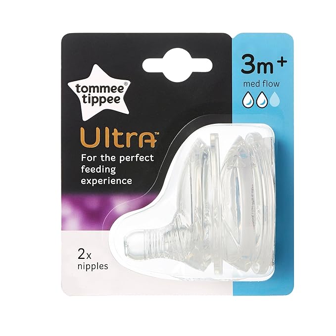 Tommee Tippee Ultra Baby Bottle Feeding Nipple Replacement, Breast-Like Nipple, Medium Flow - 3+ Months, 2 Count