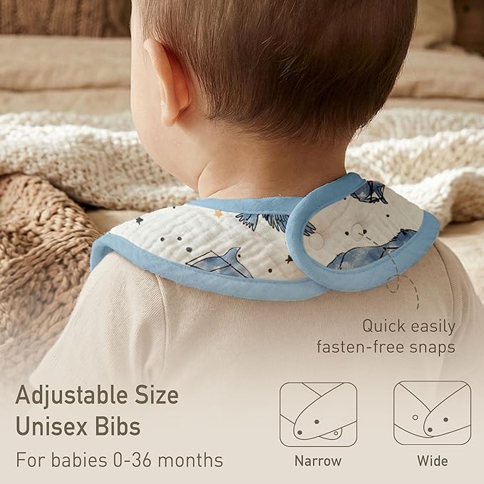 GLLQUEN BABY Muslin Drool Bibs for Boys Girls 8 Pack, Adjustable Baby Bibs for Drooling and Teething, Soft Cotton Baby Bandana Bib for Newborn Feeding Essentials (Star)