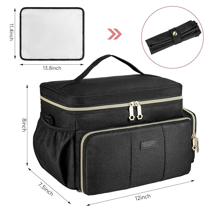 Breast Pump Bag Compatible with Spectra S1 and S2 with Insulated Compartment,Breast Pump Storage Bag with Water Resistant Mat for Pumping Essentials,Black,Bag Only