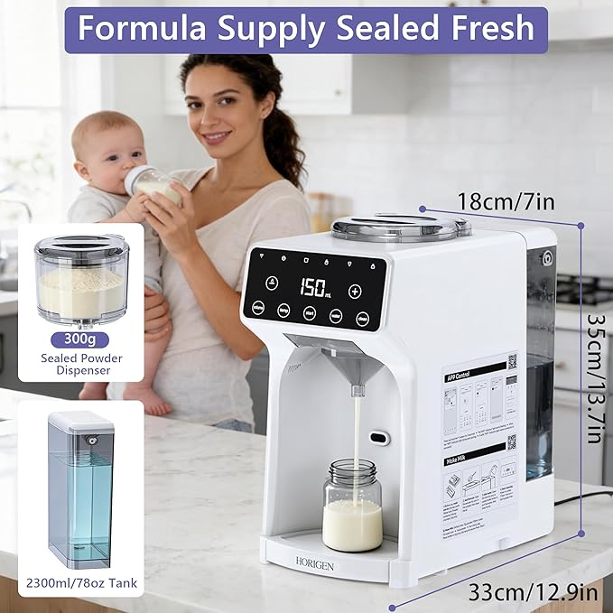 Horigen Baby Formula Dispenser Formula Maker - Advanced WiFi Bottle Maker Formula Machine with Automatic Mix & Clean, Instant Warm Water, Fast Milk Make with Accurate Dispensing & Temperature Control
