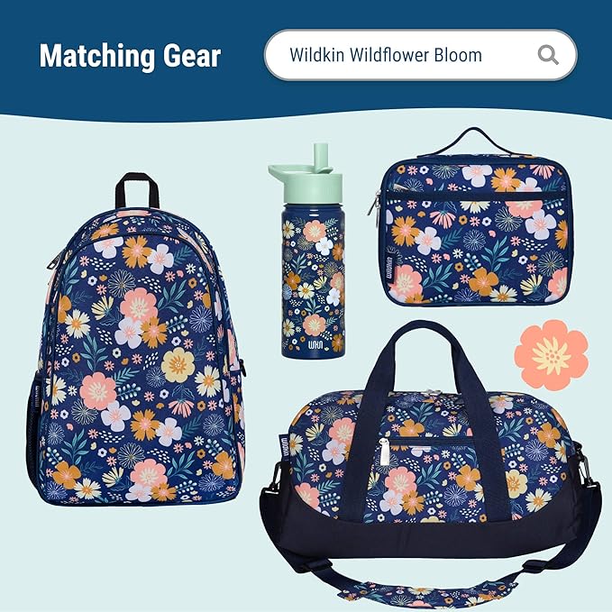 Wildkin Wet Bag Set for Boys, & Girls – Durable Zipper with Snap Loop Handle, Reusable Water-Resistant Bags for Beach, Pool, Travel & Gym - Wildflower Bloom