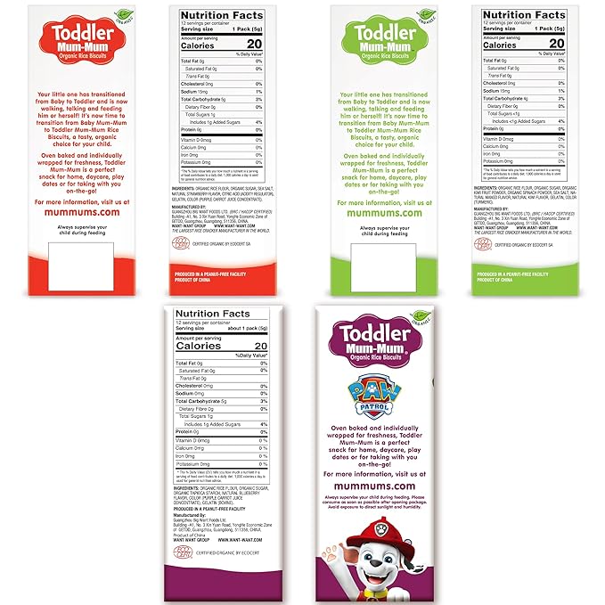 Toddler Mum-Mum Organic Rice Biscuits, Blueberry, Strawberry, Mango & Kiwi Variety Pack | 24 Count (Pack of 3) | Gluten Free, Allergen Free, Non-GMO | Toddler Snacks, Rice Rusk Crackers