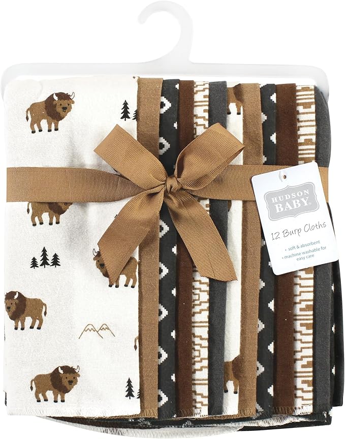 Hudson Baby Unisex Baby Cotton Flannel Burp Cloths Bundle, Wild Buffalo, One Size