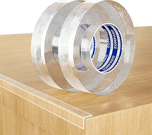 ZOMPAGO Clear Soft Corner Protectors for Baby Safety Furniture Strip 2 Rolls 0.8in x 9.84FT(L),Sharp Edge Table Corner Bumpers,Wall Corner Guards,Baby Proof Corner Protectors for Cabinet & Window Edge