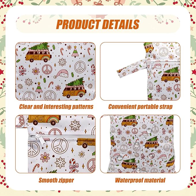 3pcs Cloth Diaper Wet Dry Bags Waterproof Reusable with Two Zippered Pockets Travel Beach Pool Daycare Soiled Baby Items Yoga Gym Bag for Swimsuits or Wet Clothes (Car)