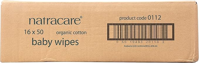 Natracare Organic Cotton Baby Wipes With Essential Oils of Chamomile, Apricot and Sweet Almond Oil (16 Packs, 800 Wipes Total)