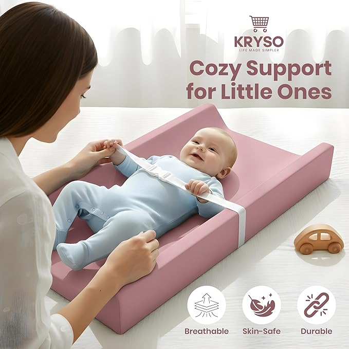 KRYSO Baby Changing Pad – Soft Vegan Leather Changing Pad, Waterproof and Wipeable Diaper Changing Mat, Easy-to-Clean Baby Mat for Newborns and Toddlers (Light Pink)