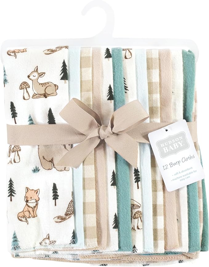 Hudson Baby Unisex Baby Cotton Flannel Burp Cloths Bundle, Boy Woodland Pals, One Size