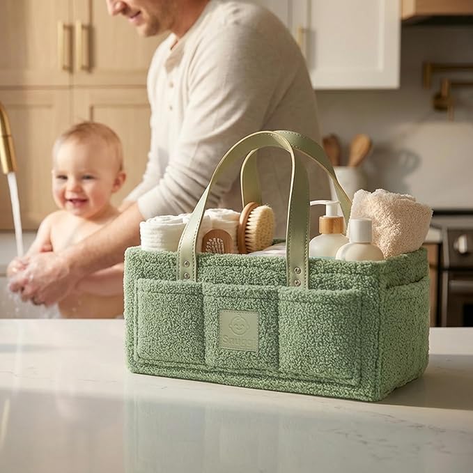 Baby Diaper Caddy Organizer with Handle & Toiletry Bag, Portable Nursery Storage Basket for Newborn Essentials, Baby Registry Must Have