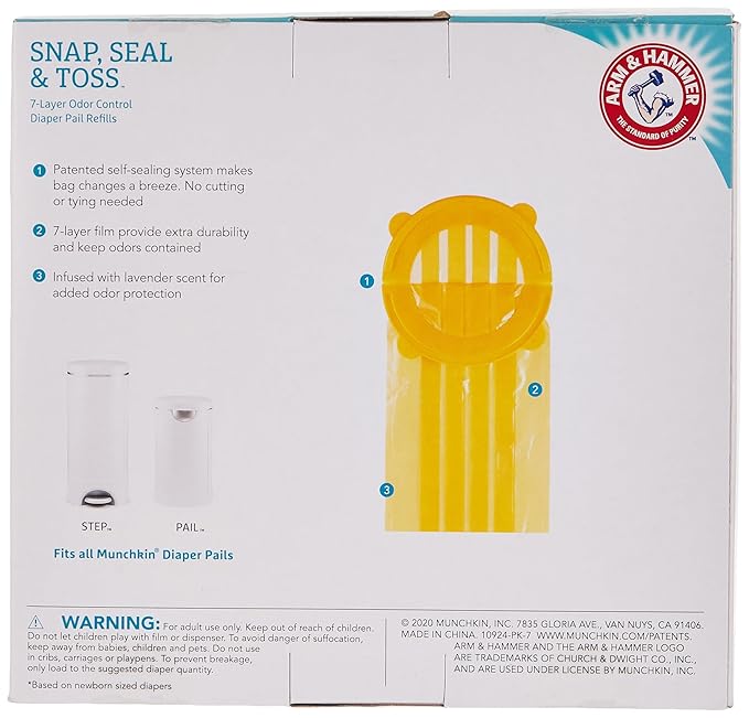 Munchkin UV Diaper Pail Refill Rings 272 Count Pack of 2, Diaper Pail Refill Bags Holds 600 White 20 Count
