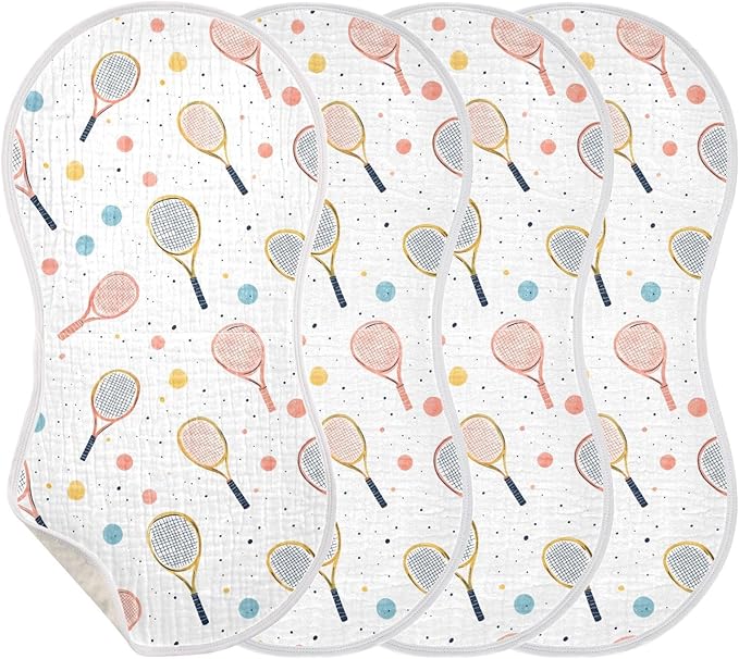 vvfelixl Baby Burp Cloths Vintage Tennis Racket Baby Newborn Cotton Burping Cloths Set Babys Washcloths 4 Pack