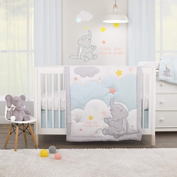 Disney Dumbo - Shine Bright Little Sta Aqua, Grey and White Super Soft Changing Pad Cover