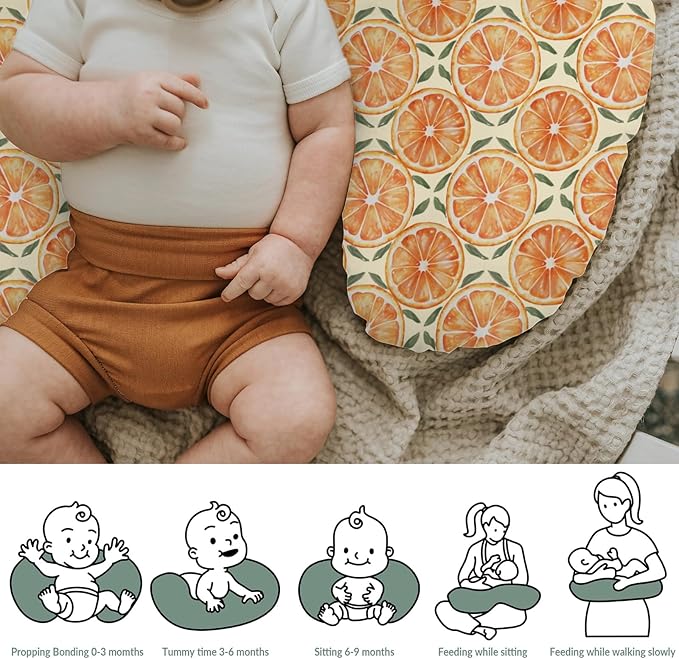 Orange Sweet Baby Nursing Pillow Covers for Boy Girl Watercolor Oranges Nursery Feeding Pillowcase for Breastfeeding Pillows Summer Citrus Fruit Soft Stretchy Removable Covers for Newborn Infant